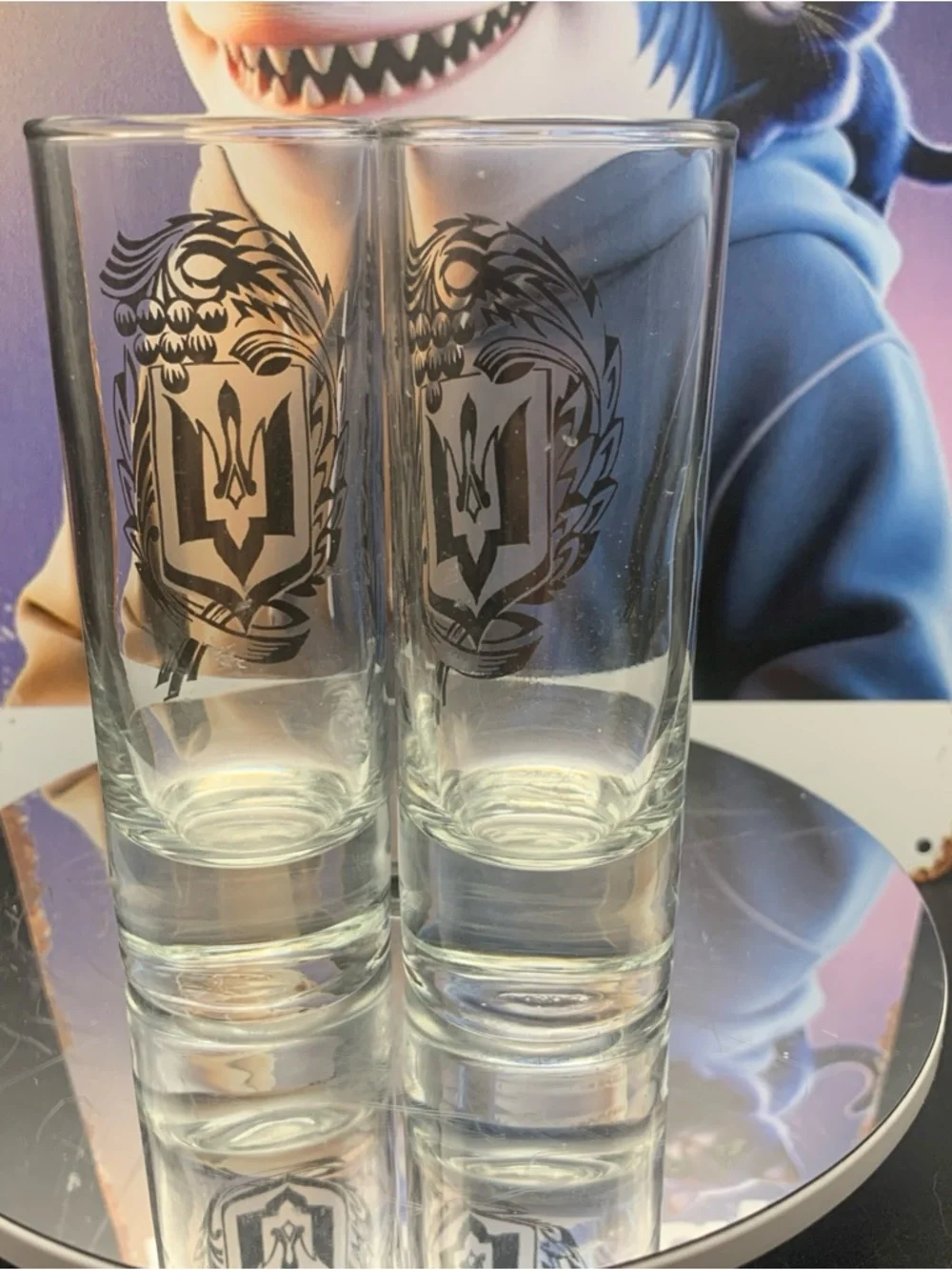 Vintage Ukraine Tryzub Coat of Arms Trident Shot Glass Shotglass Lot of 2